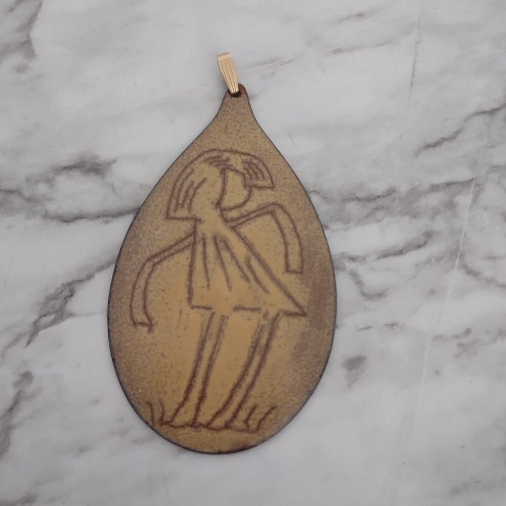 Vintage Antique Rare Pendant 3.5 RF Hartig 1976 Prehistoric Drawing‎